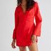 Free People Dresses | Free People Feeling Fabulous Mini Red Buttondown V Neck Bell Sleeve Dress M New | Color: Red | Size: M