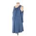 Mother Bee maternity Casual Dress - Shift Tie Neck 3/4 sleeves: Blue Print Dresses - Women's Size Small