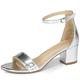 Bella Marie Women's Strappy Open Toe Block Heel Sandal Silver Metallic Size: 5 UK