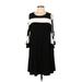 Nina Leonard Casual Dress - Shift Cold Shoulder Long sleeves: Black Color Block Dresses - Women's Size Large