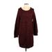 Joe Fresh Casual Dress - Sweater Dress Scoop Neck 3/4 sleeves: Burgundy Marled Dresses - Women's Size Large