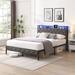 Wrought Studio™ Queen Bed Frame w/ Storage Headboard, Charging Station & LED Lights Upholstered/Metal in Gray | 42 H x 55.7 W x 80.8 D in | Wayfair