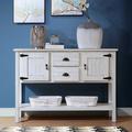 August Grove® 48" Solid Wood Sideboard Console Table w/ 2 Drawers & Cabinets & Bottom Shelf Wood in White | 33.07 H x 48.03 W x 13.87 D in | Wayfair