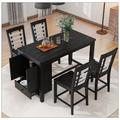 Gracie Oaks Counter Height 5-Piece Dining Table Set w/ Faux Marble Tabletop, Table Set w/ Storage Cabinet & Drawer Wood in Black | Wayfair