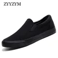 Scarpe Casual da uomo in tela Slip-On tutte le scarpe nere leggere traspiranti stile basso per uomo