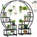 2 pcs 6 Tier Tall Metal Indoor Plant Stands with Hanging Loop,Half Moon Shaped Ladder Plant Shelf Holder