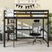 Twin/ Full Size Wooden Loft Bed Frame w/ Built-in Desk and Guardrail