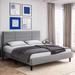 Grey Full Size Bed Frame with Upholstered Headboard and Wooden Slats Support