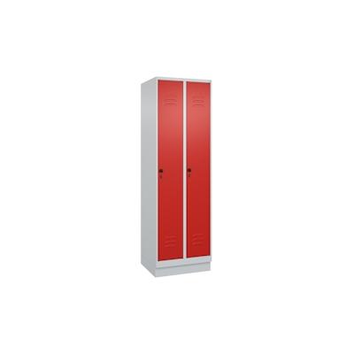 C+P Spind Classic PLUS, Sockel, 2 Abteile, HxBxT 195x60x50cm, Sicherheitsdrehriegel, Hellgrau/Rot von PROREGAL Image