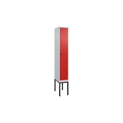 C+P Spind Classic PLUS, Gestell, 1 Abteil, HxBxT 212x30x50cm, Sicherheitsdrehriegel, Hellgrau/Rot von PROREGAL Image