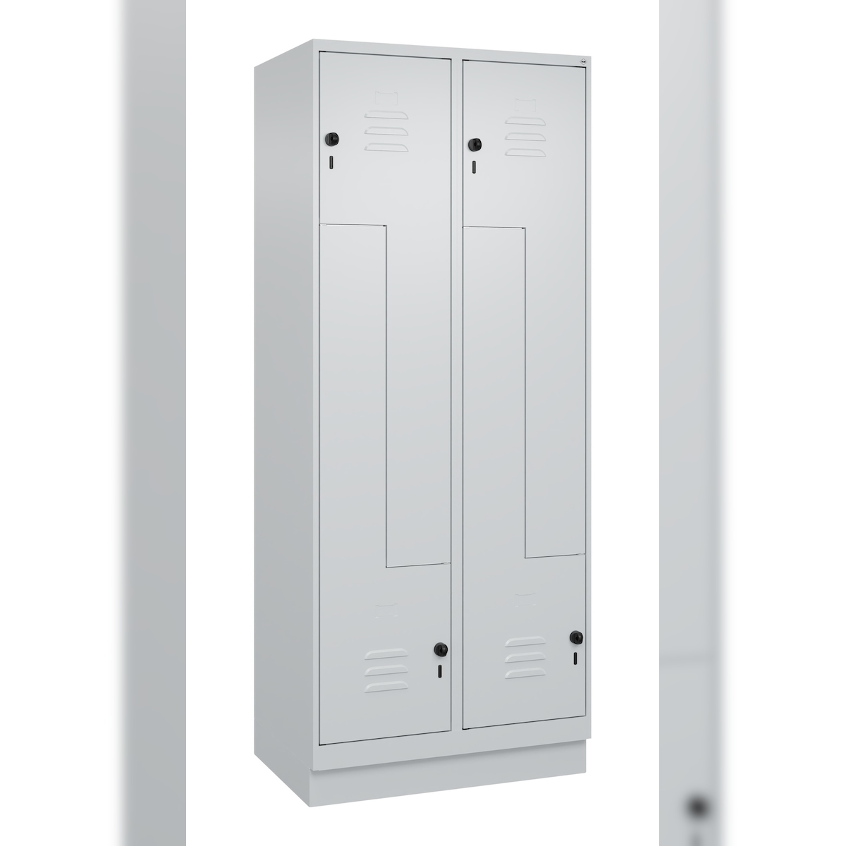 C+P Z-Spind Classic PLUS, Sockel, 4 Abteile, HxBxT 195x80x50cm, Sicherheitsdrehriegel, Hellgrau/Hellgrau von PROREGAL Image