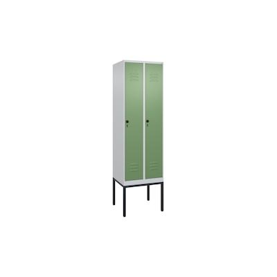 C+P Spind Classic PLUS, Gestell, 2 Abteile, HxBxT 212x60x50cm, Sicherheitsdrehriegel, Hellgrau/Resedagrün von PROREGAL Image
