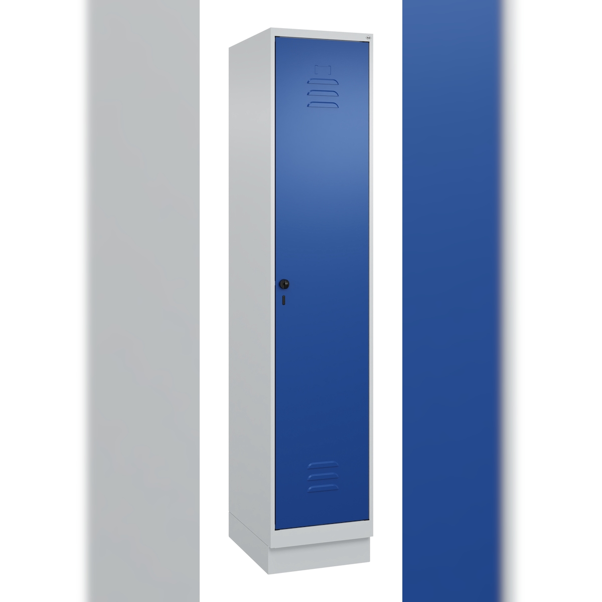 C+P Spind Classic PLUS, Sockel, 1 Abteil, HxBxT 195x40x50cm, Sicherheitsdrehriegel, Hellgrau/Enzianblau von PROREGAL Image