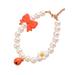 Farfi Pet Necklace Vivid Color Waterproof Resin Small Cat Dog Artificial Pearl Necklace Jewelry Pet Costume Pet Supplies (Orange M)