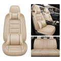 Aotiyer 5pcs Car Seat Covers Full Set Universal Faux Leather Automotive Vehicle Cushion Cover Waterproof Protectors Interior Accessories for Most Sedans SUV Pickup Truck Beige