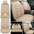 Aotiyer 5pcs Car Seat Covers Full Set Universal Faux Leather Automotive Vehicle Cushion Cover Waterproof Protectors Interior Accessories for Most Sedans SUV Pickup Truck Beige