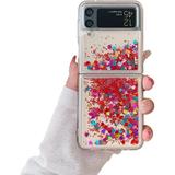 for Samsung Galaxy Z Flip 3 Glitter Case for Girls Women Liquid Bling Sparkle Luxury Flowing Floating Quicksand Soft TPU Clear Case for Samsung Galaxy Z Flip 3 5G 2021(Color Red)