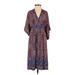 Tiny Casual Dress - Midi V Neck 3/4 sleeves: Burgundy Paisley Dresses - Women's Size 2X-Small Petite - Print Wash