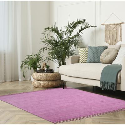 Teppich MY HOME "Cadis", pink, B:160cm H:5mm L:230cm, Baumwolle, Teppiche, Fransenteppich, Wendeteppich, mit Fransen, Uni Farben, handgewebt, reine Baumwolle Image