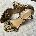 Coach Shoes | Coach Leopard Print Calf Fur Chunky Heels Size 5.5 Big Gold C | Color: Brown/Tan | Size: 5.5