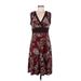 Apt. 9 Casual Dress - A-Line V Neck Sleeveless: Burgundy Color Block Dresses - Women's Size Medium - Print Wash