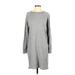 J.Crew Casual Dress - Sweater Dress Crew Neck Long sleeves: Gray Marled Dresses - Women's Size Small