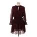 Black Tape_ Casual Dress - DropWaist Plunge 3/4 sleeves: Burgundy Dresses - Women's Size X-Small