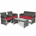 Winston Porter Ailiedh 4 Piece Rattan Sofa Seating Group w/ Cushions Synthetic Wicker/All - Weather Wicker/Wicker/Rattan in Red | Outdoor Furniture | Wayfair