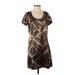 BCBGMAXAZRIA Casual Dress - Shift Scoop Neck Short sleeves: Brown Dresses - Women's Size Small