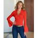 Boston Proper - Caliente Red - Ribbed Half Zip Flare Sleeve - XS