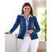 Boston Proper - Dark Wash Blue - Puff-Sleeve Double-Breasted Denim Blazer - XS