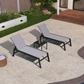 PURPLE LEAF Outdoor Chaise Lounge 3 Pieces Aluminum Patio Lounge Chair with Side Table and Wheels All Weather Outdoor Reclining Chair for Patio Pool Beach Sunbathing Chair Light Grey