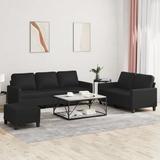 vidaXL 3 Piece Sofa Set with Cushions Black Faux Leather