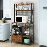 UBesGoo 6-Tier Kitchen Bakers Rack with Power Outlet Industrial Microwave Oven Stand with Shelves Utility Storage Shelf with Cabinet Standing Kitchen Storage Rack Rustic Brown