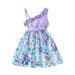 EHQJNJ Baby Clothes For Girls Toddler Girls Ruffles Sleeveless Floral Prints Ribbed Princess Dress Clothes Purple Printed Toddler Shirts Vintage Baby Clothes For Girls 6-9 Months Clearance