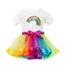 mveomtd 2PCS Girls Rainbow Printing T Shirt + Girls Skirt Tutu Party Skirt Outfits Sets 6 Month Girl Clothes 4t Girl Summer Outfits