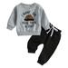 Girls Fall Outfits Boys Long Sleeve Thanksgiving Day Turkey Prints Tops Solid Color Pants Two Piece Casual Sports Outfits Set Toddler Boy Fall Outfits Grey 6 Months-12 Months