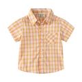 Fimkaul Boys Tops T Shirts Flannel Jacket Plaid Short Sleeve Lapel Button Down Shacket Girls Outwear T-shirts Baby Clothes Yellow