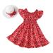 EHQJNJ Baby Girls Clothing & Shoes Kids Toddler Girls Ruffled Sleeve Off Shoulder Love Print Elastic Waist Summer Princess Dress with Hat Set Outfits 2Pcs Red Floral
