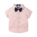 LittleSpring 3T Pink Button Down Shirt Boys Short Sleeve Dress Shirt with Bow Tie School Uniform Solid