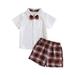 Toddler Boys Summer Suit Short Sleeved White Shirt With Bow Tie Red Plaid Shorts Performance Suit Gentleman Welcome New Baby Boy Jacket Boy Toddler Boy Shirt And Tie Set Dinosaur 3 Piece Set 3 Month