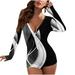 Shldybc Women s Sexy Butt Button Back Flap Jumpsuit V Neck Shorts Long Sleeve Romper Bodycon Pajamas Onesies - Fall/Winter Clearance