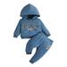 Girl Outfits Baby Boy Fall Clothes Long Sleeve Hoodie Top With Pants Cute Hooded Outfits 2Pcs Set Boy Outfits Blue 3 Months-6 Months