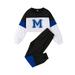 Baby Girl Outfits Outfit Letters Prints Long Sleeves Tops Hoodie Sweatershirt Pants 2Pcs Set Outfits Baby Boy Fall Outfits Blue 8 Years-9 Years