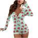 Shldybc Women s Sexy Butt Button Back Flap Jumpsuit V Neck Shorts Long Sleeve Romper Bodycon Pajamas Onesies - Fall/Winter Clearance