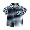 Fimkaul Boys Tops T Shirts Flannel Jacket Plaid Short Sleeve Lapel Button Down Shacket Girls Outwear T-shirts Baby Clothes Blue