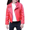 Mrat Baby Girl Boy Motorcycl Jacket Kids Coat Faux Leather Jacket Zipper Outwear Winter Jackets Faux Leather Coat Short Jacket Outfit Red 8-9 Years