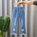 Owordtank Girls Flare Jeans with Bow Toddler Kids Cute Bell Bottom Denim Pants with Ripped Hem
