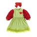 Qtinghua Toddler Baby Girls Christmas Casual A-line Dress Long Sleeve Plush Hem Sequins Dress with Headband Green 12-18 Months