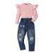 Ydojg Cute Outfit Set For Boys Girls Kids Toddler Baby Spring Autumn Cotton Solid Long Sleeve Tops Bell Bottom Outfits Clothes For 6-7 Years